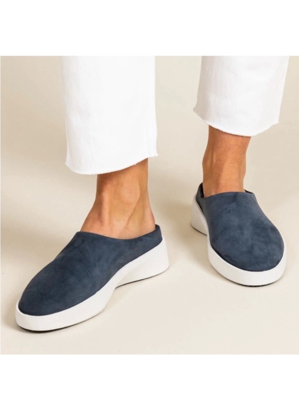 Suede-Look Navy Slip-On Platform Mules